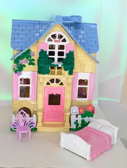 Fisher Price Sweet Streets Country Cottage Dollhouse & Bed 2000 Carry-along miniature loving family House Vintage Collectible toys