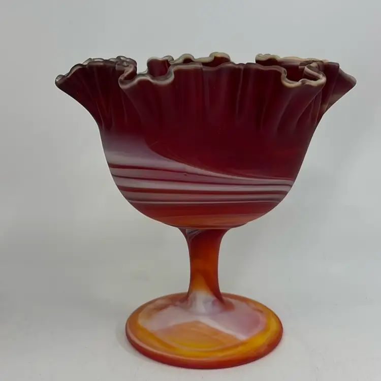 Imperial Glass End Of Day Ruby Slag Compote 6.25H 6Dia Glows