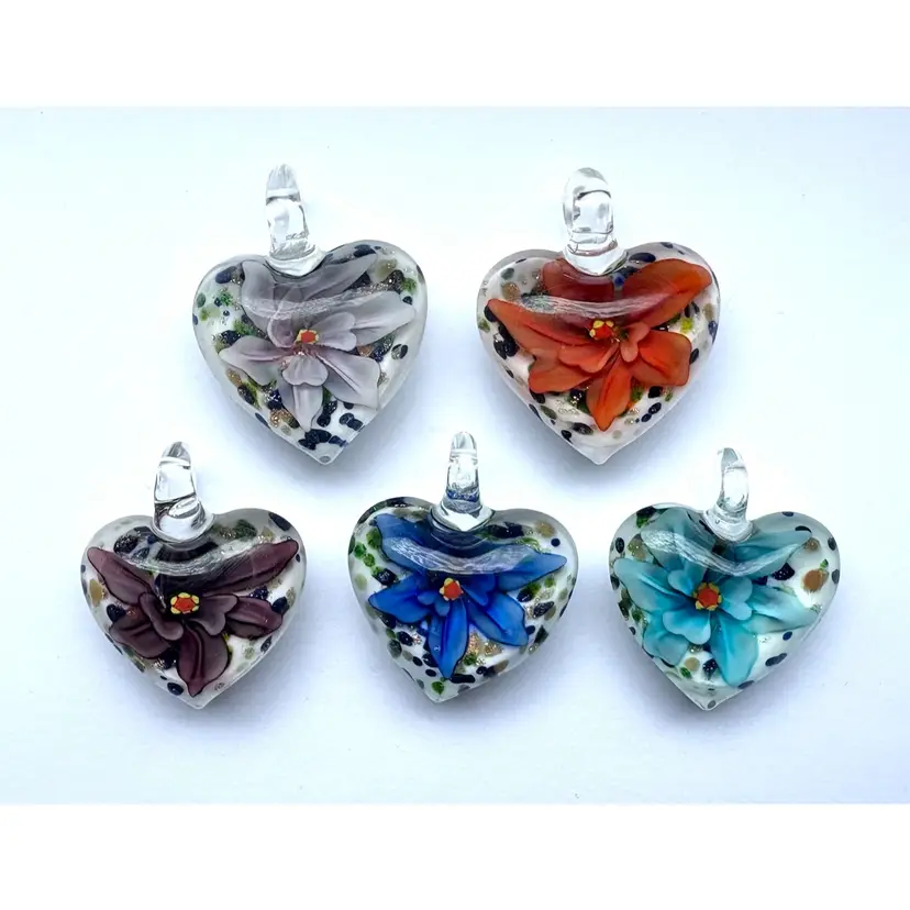 5 Jumbo Glass Puffy Heart Pendants