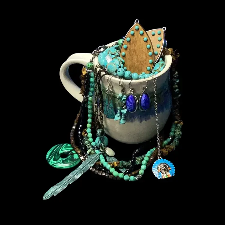 Southwestern Boho Style Jewelry Lot 11 Pieces Unsigned Hand thrown Pottery Coffee Cup