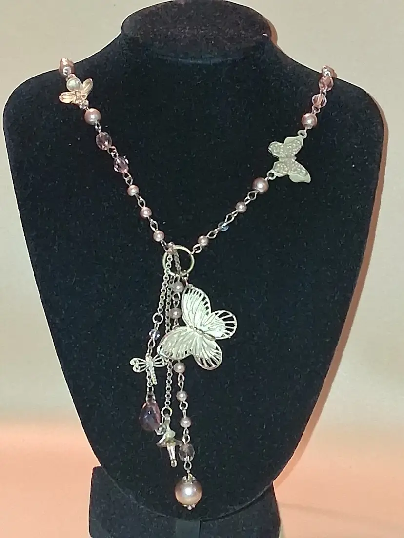 Butterflies, Dragonfly and Other Charms Gold Tone Necklace