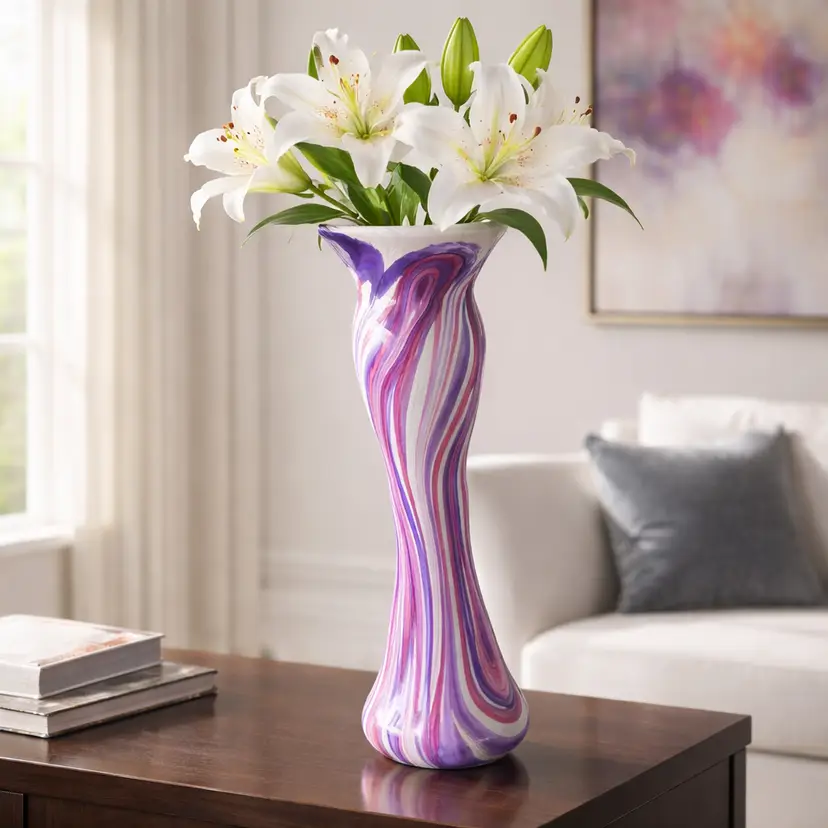 Glass Vase with Pink & Purple Swirl by Stone and Glass