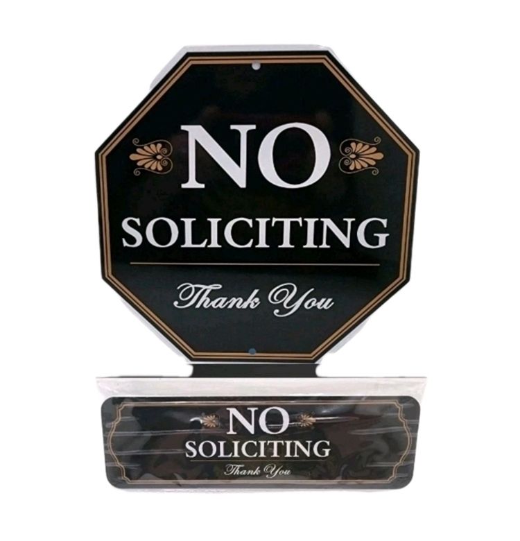 No Soliciting Signs 2 Piece Set Large 10"×10" and Small 8" x 2 1/2" Door Plaque