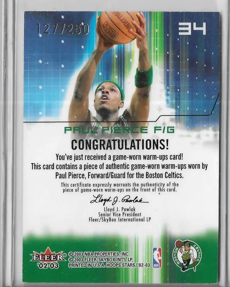 Paul Pierce NBA Hoops Stars Raising Up Card - Boston Celtics Warm-Up Patch 127/250
