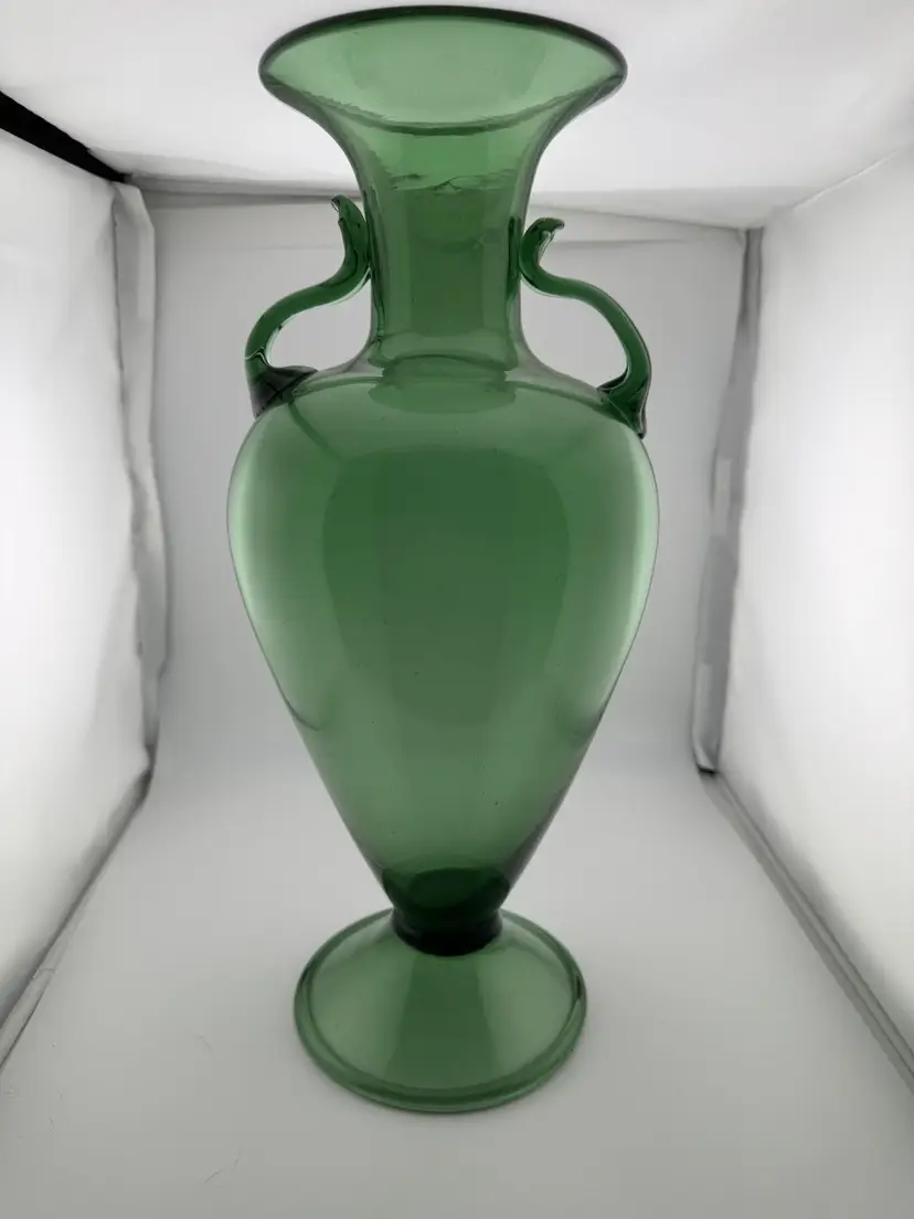 Handblown green glass vase