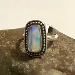 Beautiful Ethiopian Opal 925 Sterling Silver Ring Rectangular Cabochon US Size 6