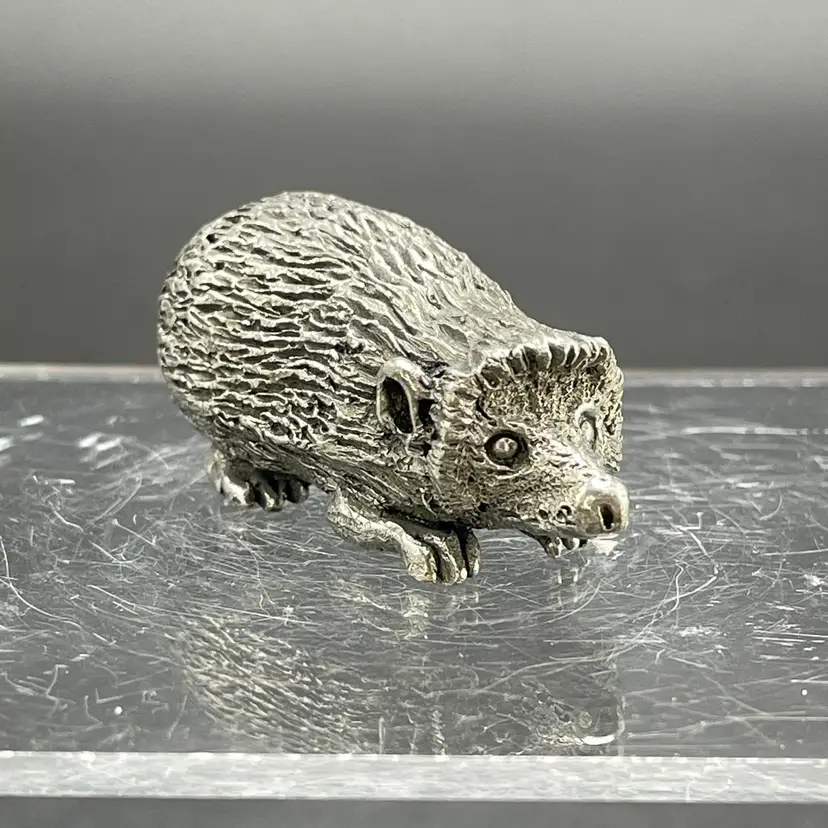 Miniature Pewter Hedgehog Porcupine Figurine Vintage Metal Countryside Animal