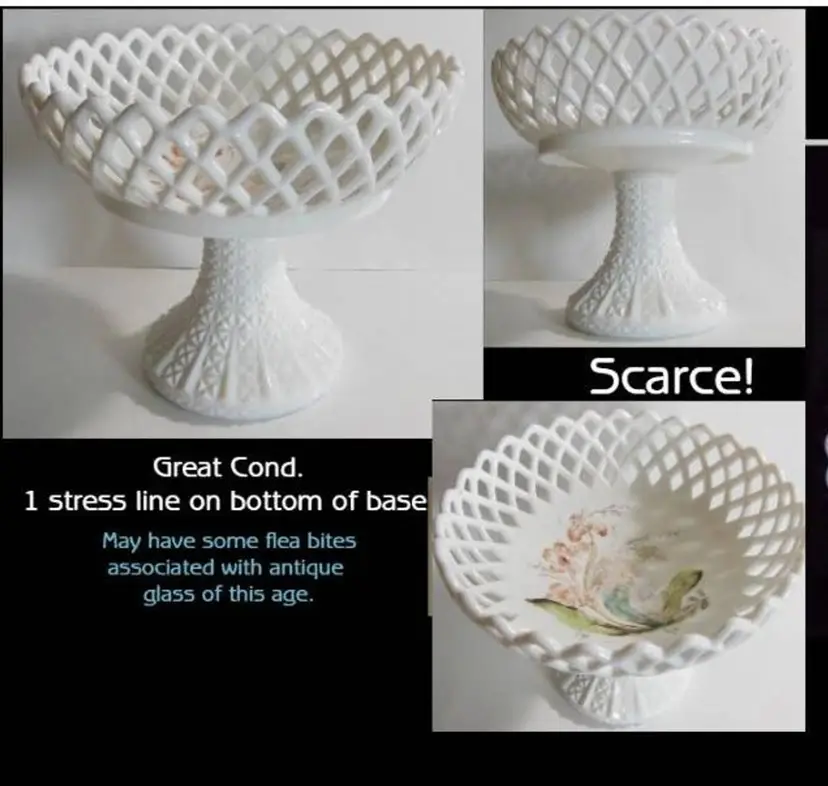 Antique EAPG Challinor Taylor, Milk Glass Open Work Footed Bowl
