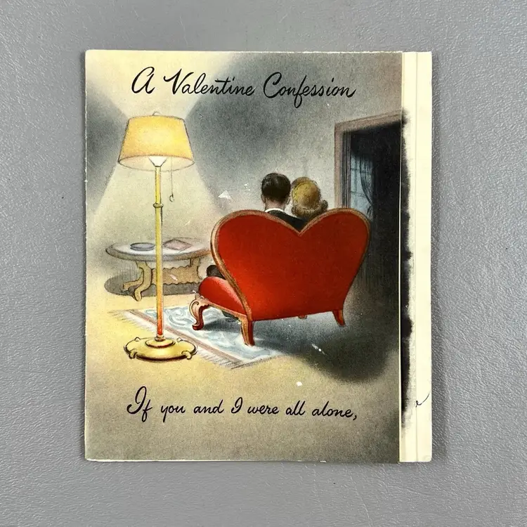 Vintage Hallmark Valentine Greeting Card Heart Couch Romantic Couple