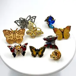 Group Of 9 Small Pins, 8 Butterflies, 1 Bee