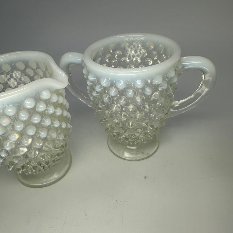 Vintage Fenton Hobnail Opalescent Sugar & Creamer Set/2