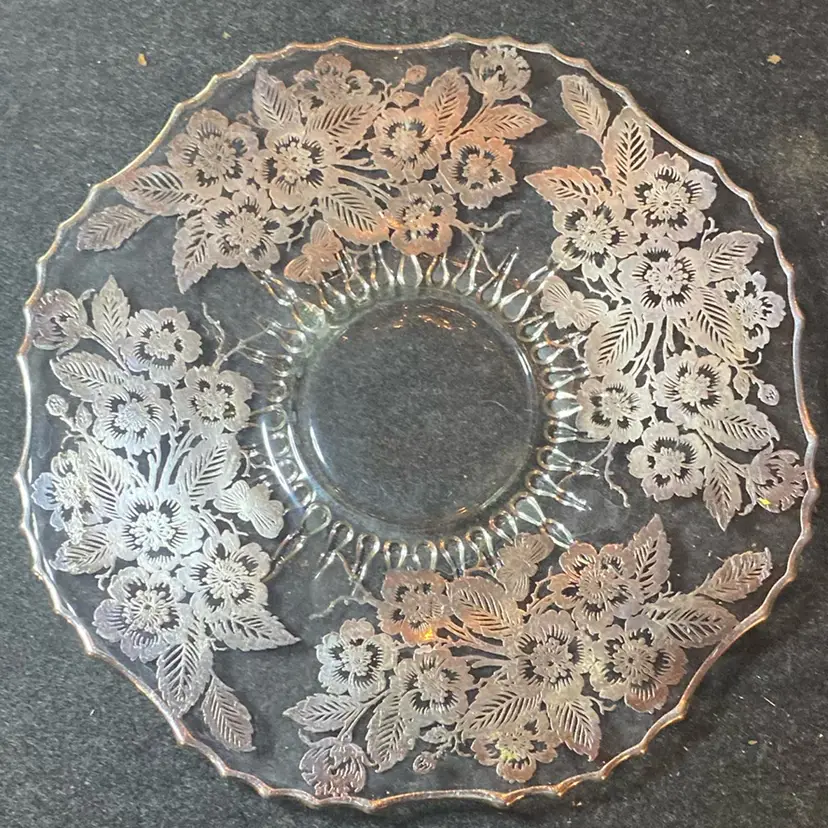 Silver Overlay Glass Plate