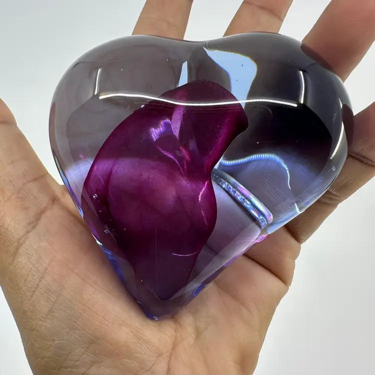 Kosta Boda Purple Heart Paperweight Heartbeat by Bertil Vallien Signed