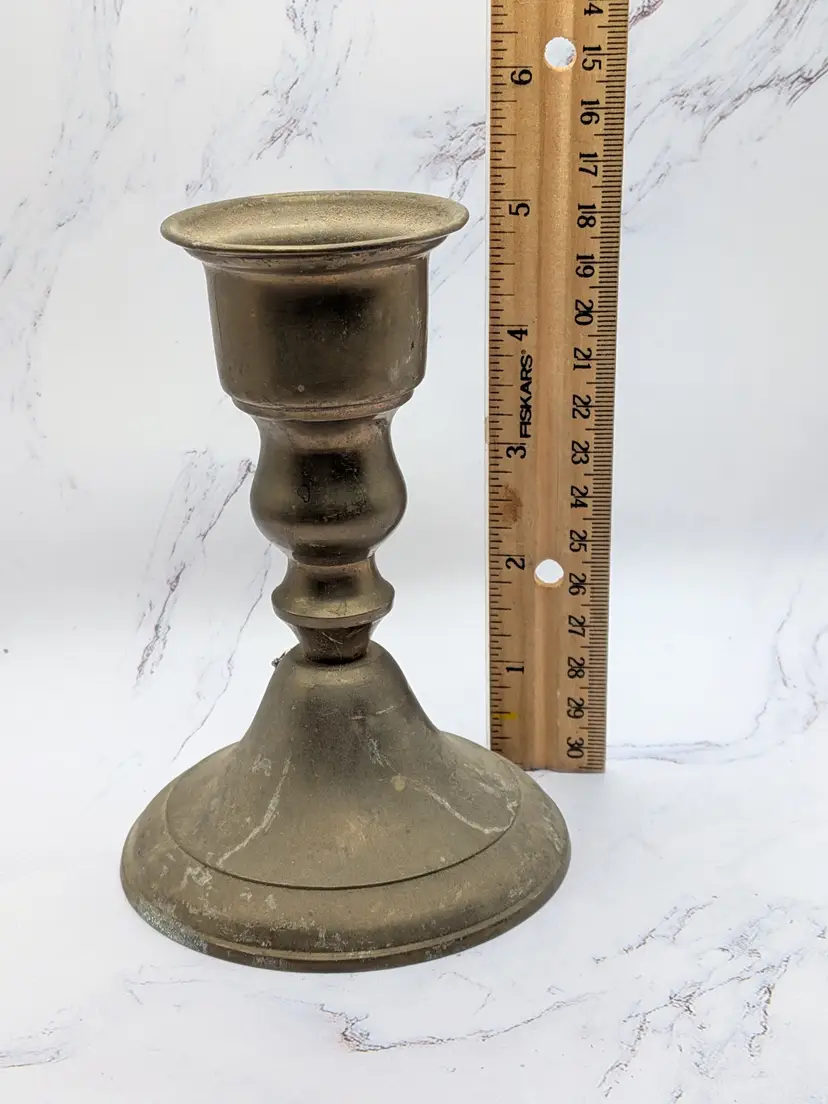 vintage brass candlestick holder. nice patina natural oxidization