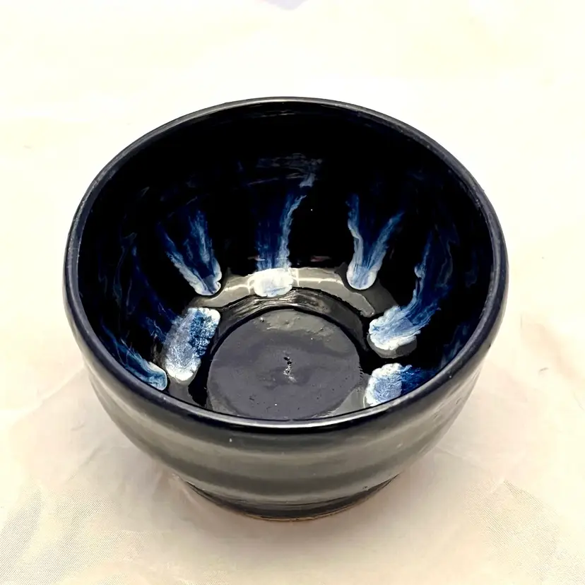 Hand Sculpted Pottery Bowl Blue Glazed Signed By Artist, EUC