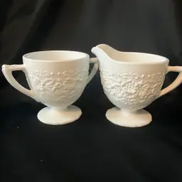 Indiana Glass Orange Blossom Milk Glass Creamer & Open Sugar Bowl Circa 1957