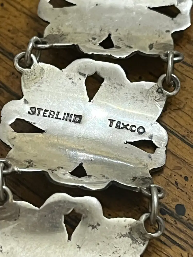 Sterling Silver Taxco Vintage Floral Linked Bracelet 7”