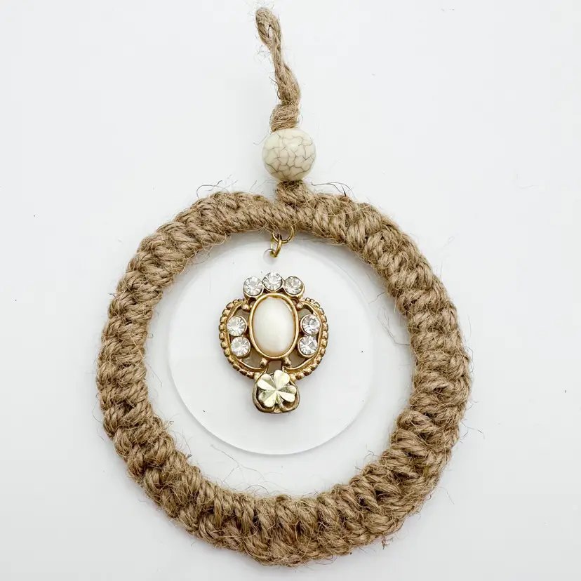 Clover Faux Pearl Accent Handmade Bauble Ornament Repurposed Jewelry