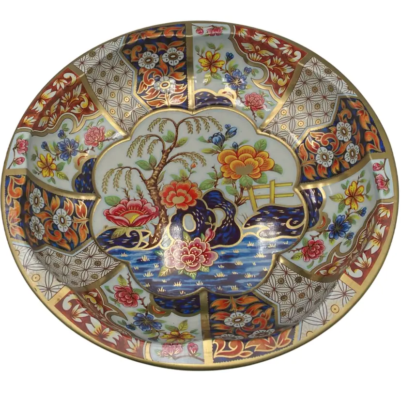 Vintage ('71) Daher Decorated Ware (England) Floral Tin Serving Bowl Gold Detail
