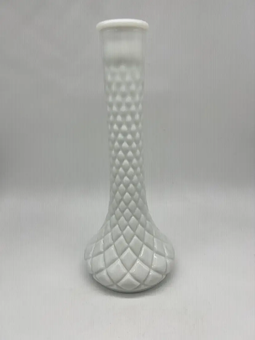 Vintage Hoosier White Milk Glass Diamond Quilted Vase