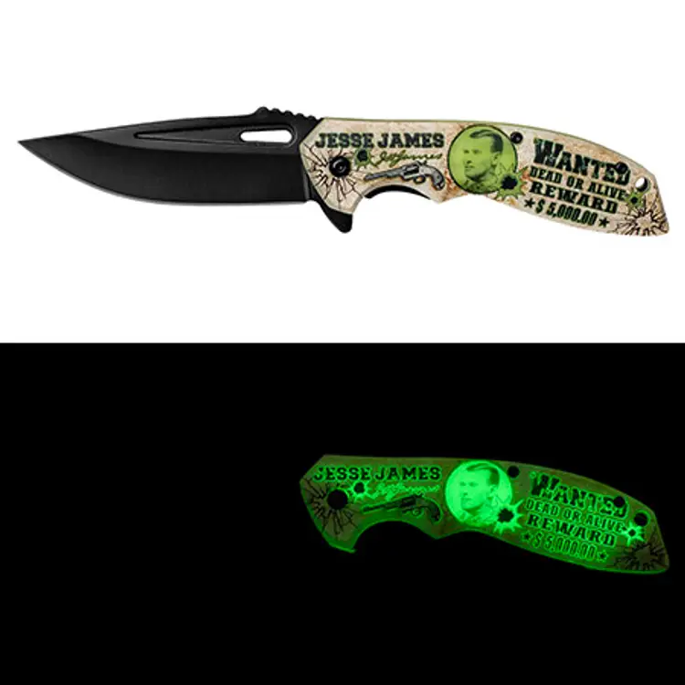 4.75" Glow in the Dark American Wild West Folding Knife - Jesse James