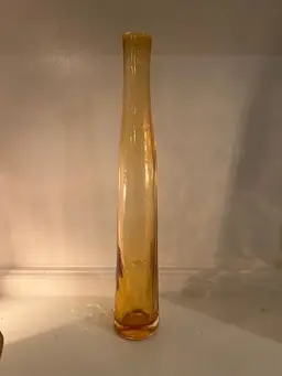 Vintage Hand Blown Art Glass Bud Vase Gold Amber Bubbles Unmarked Polished