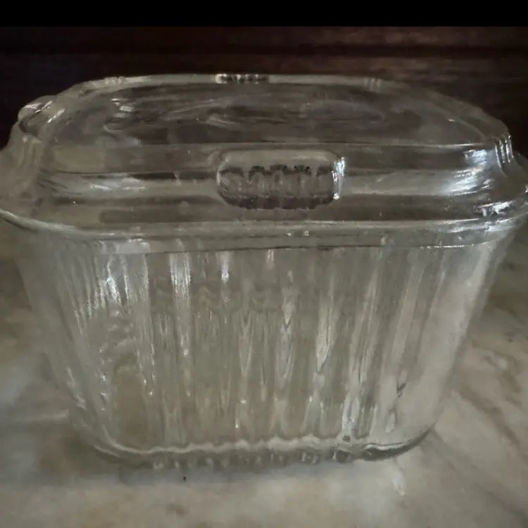 VTG Federal Glass Depression Veggie Fruit Clear  Refrigerator Ribbed Dish W/Lid