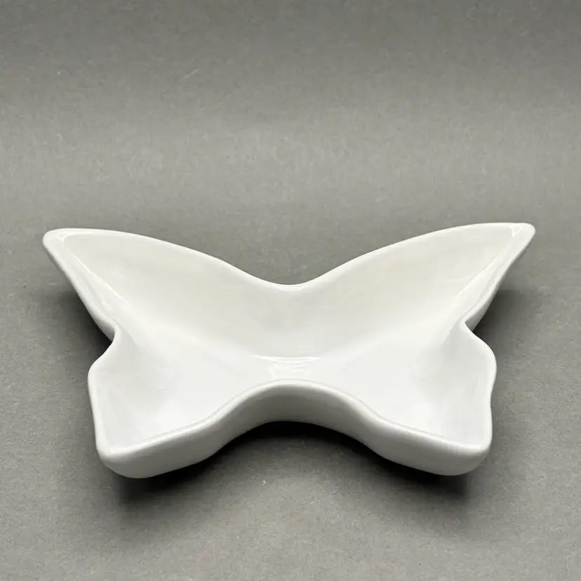 Vintage Minimalist White Ceramic Butterfly Trinket Dish