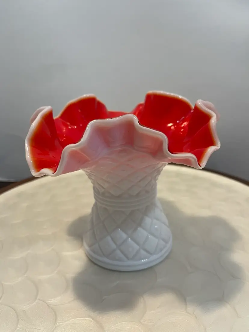Kanawha Red And White Diamond And Dot Vase