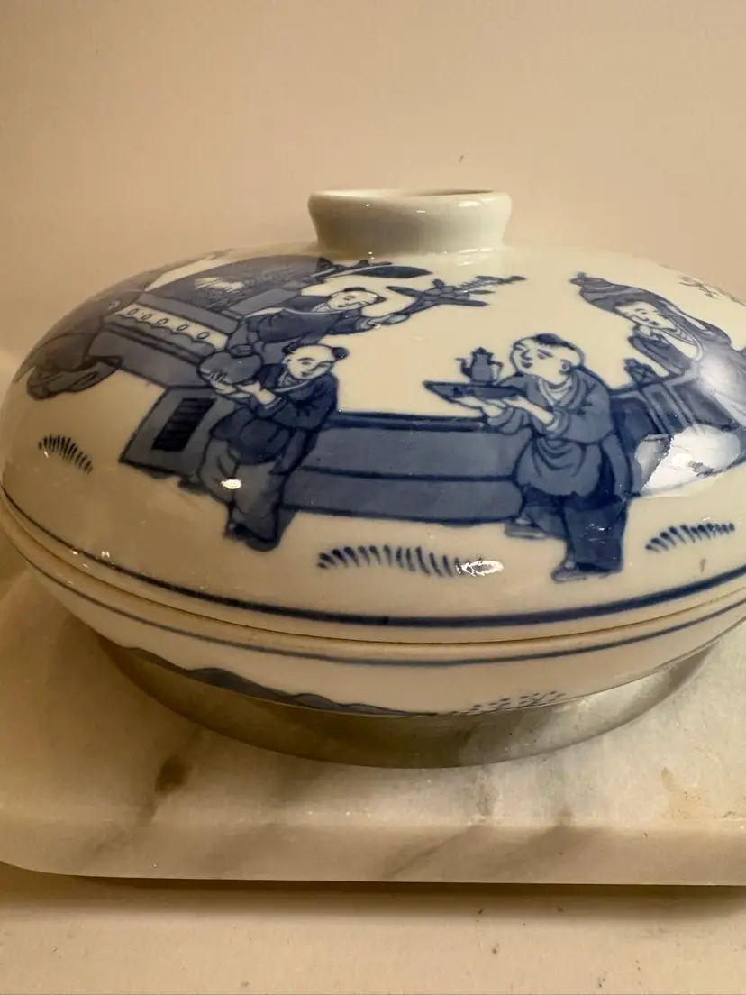 Vintage Chinese Blue & White Porcelain Serving Dish-Apocryphal Qianlong