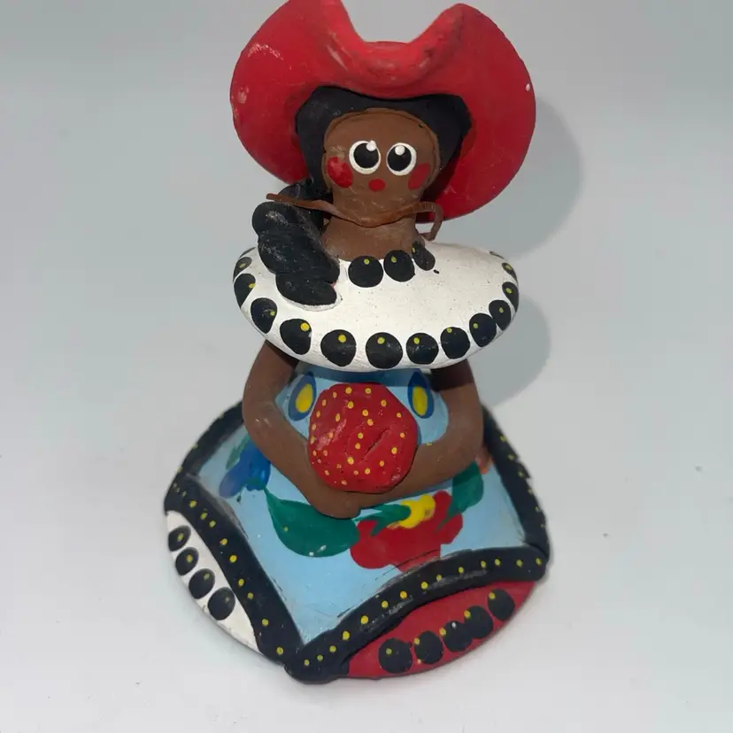 45-Artesania Dominican Republic Red Clay Pottery Woman in Red Hat Figure 4.5”
