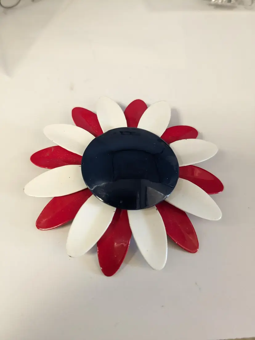 Vintage Red White Blue Flower Brooch Patriotic