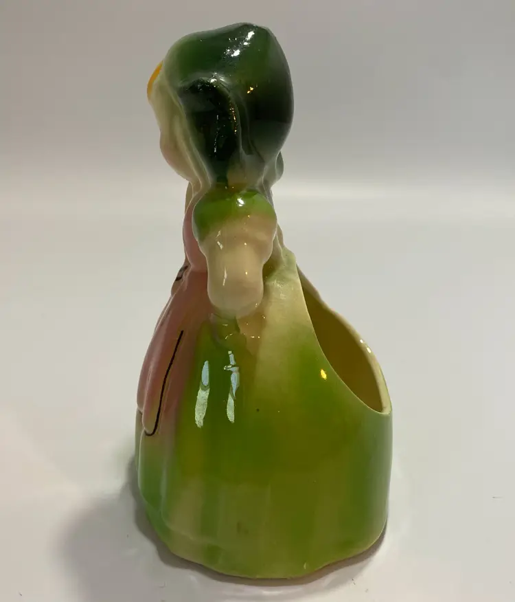Vintage Green and Pink Small Dutch Girl Planter