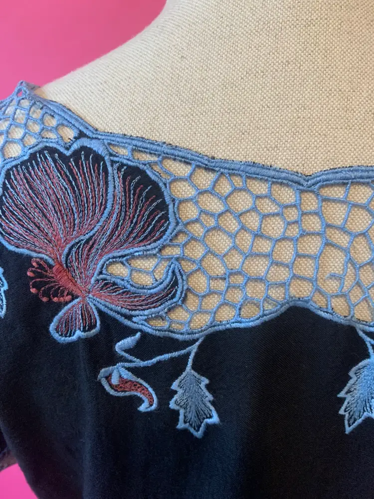 Black Cotton Dress Floral Crotchet