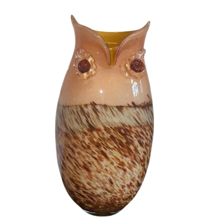 Glass OWL Vase Retro Vintage 13”Tall Browns With Gold Inclusion MCM