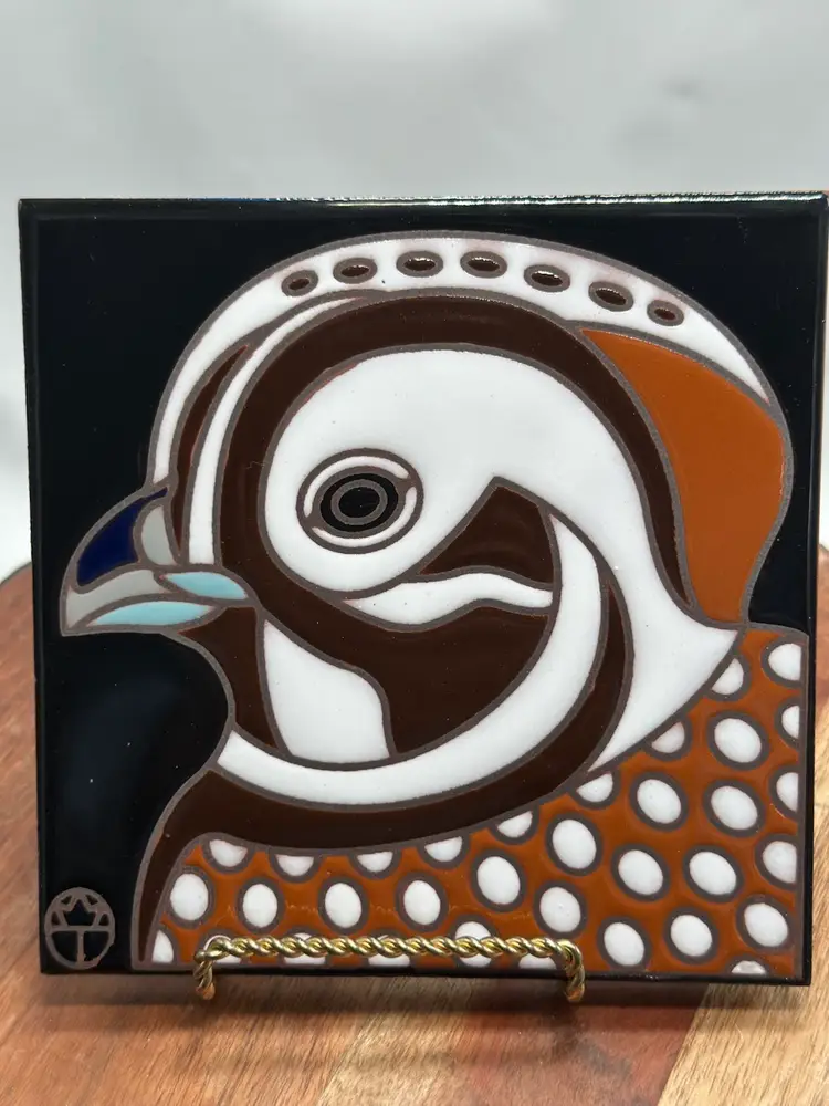 Carly Quinn Designs Montezuma Quail Tile Hand Glazed 6" x 6" Tucson, Arizona