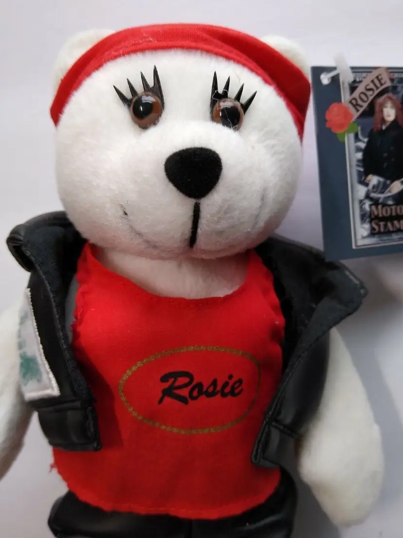 Motorcycle Leather Rosie White Bear Stamp Plush Toy Doll Tags & Hanger 2003 Gift