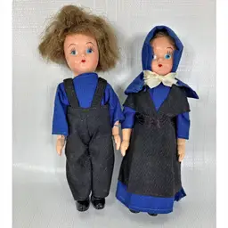 Lancaster County Amish Dolls Handmade Boy Girl Dressed Blue Toy Vintage