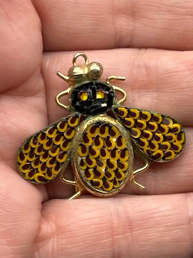 Vintage Italian Enamel Bee Pendant | Yellow & Black Enameled Insect Brooch or Charm | Marked ITALY Will Run At 9pm Est