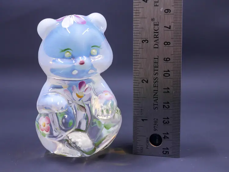 Fenton Opalescent Hand-Painted Glass Bear