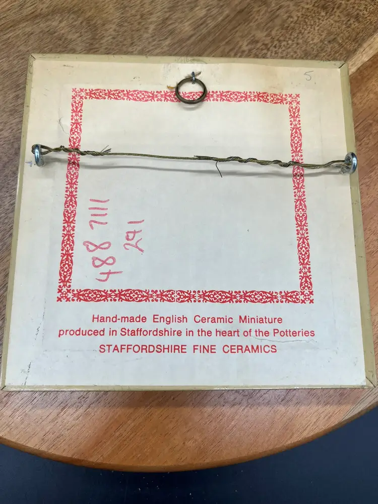 Framed Vintage English Staffordshire Ceramic Round Tile with Painted Birds, 5" x 5"