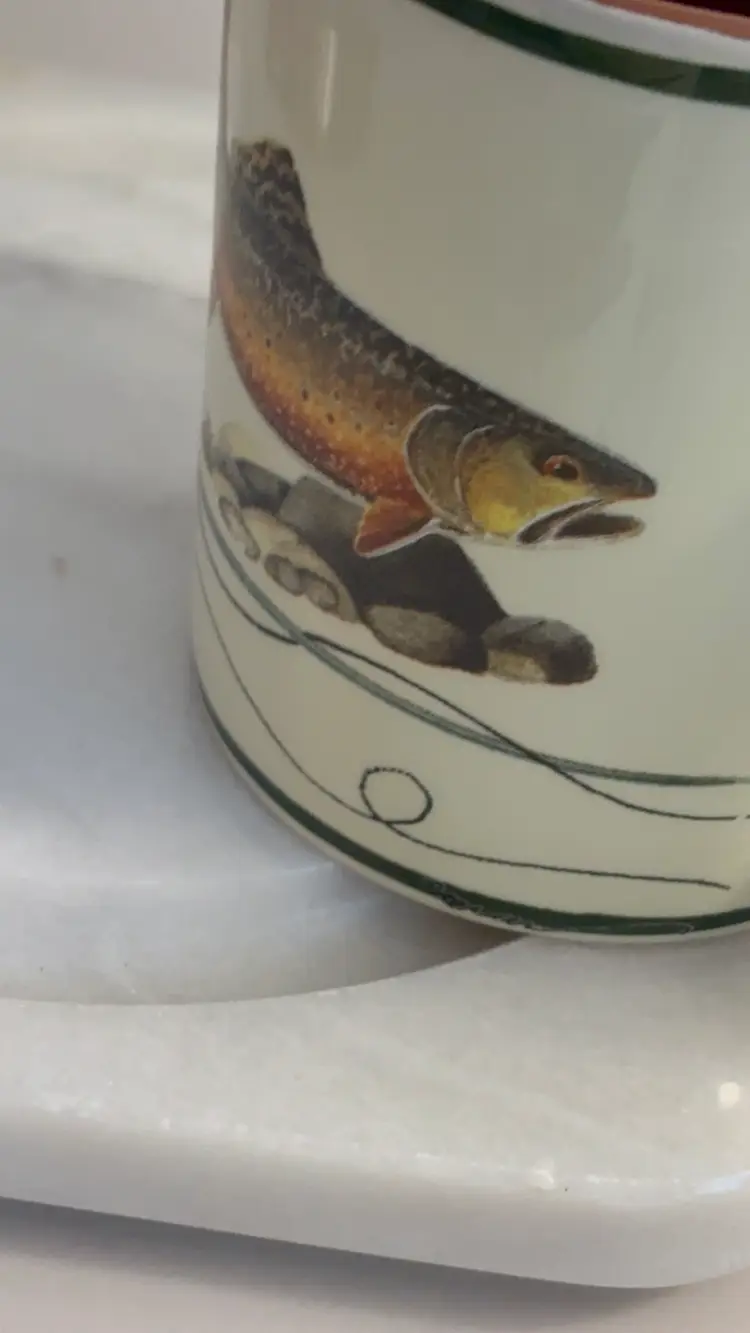 RIVERS EDGE COFFEE TEA CUP MUG TROUT FISH W/LURE ROD LOT OF 2 OUTDOORS