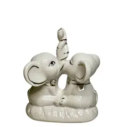 Vintage Elephant Figurine Ring Holder Two Twisted Trunks Up Ceramic Elephants White W/Gold  Accents
4-1/2” x 3-1/2” L x 2-1/4” W