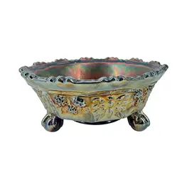 Carnival Glass Cobalt Blue Butterfly & Berry Footed Bowl