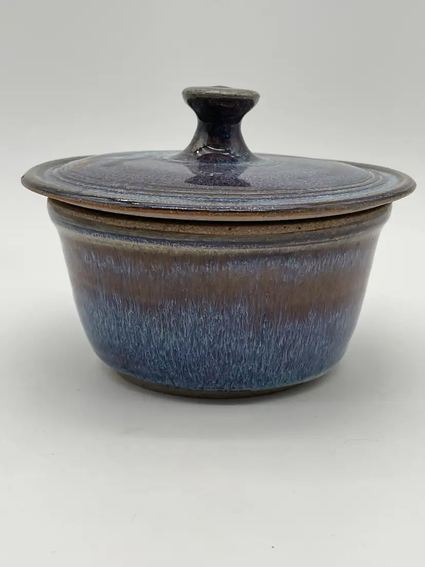 Vintage Blue Glazed Art Pottery Bowl Signed