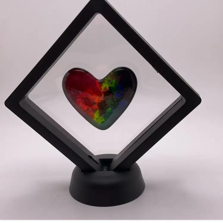 Made by Me! Fused Glass Heart Rainbow Pride LGBTQ 1 3/4" Handcrafted Studio Art Framed