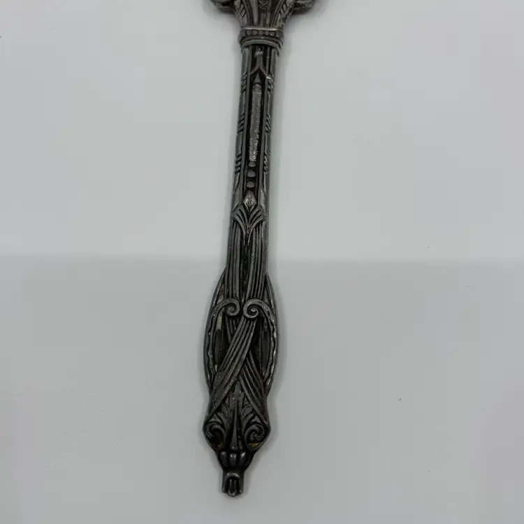Vintage Art Nouveau Vanity Beveled Ornate Hand Mirror Iron Metal