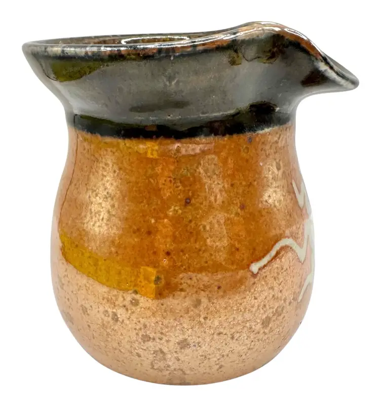 Signed Studio Art Pottery Creamer Pitcher Cup Vessel Sun Burst Luster 3.75”