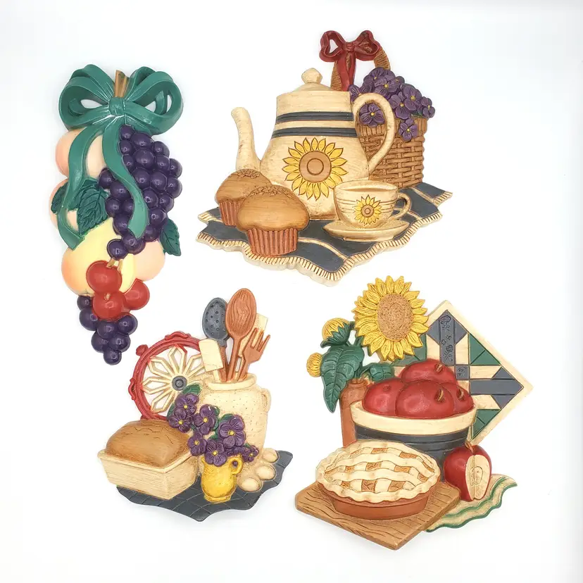 Mixed Lot Of 4 Vintage Burwood Kitchen Plaques, Home Interiors 1995-96