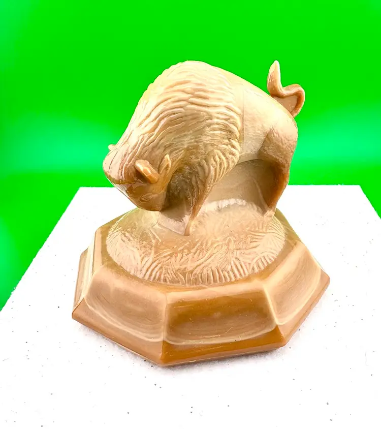 Vintage Buffalo Chocolate Slag Glass Paperweight/Figurine By Joe St. Clair 3.5” Tall x 3.75” Wide